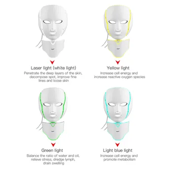 7 Colores LED de la Terapia de Fotones Facial Mascarilla de Cuello Eléctrico Microcorriente Cara del Rejuvenecimiento de la Piel de Elevación de la Arruga del Retiro del Acné del Masajeador