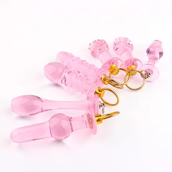7pcs/set rosa de cristal de juguetes de vidrio anillo de tiro de vidrio consolador anal butt plug G-spot expansor de la masturbación de la estimulación de adultos juguetes sexuales