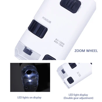 80-120X Zoom de Mano Microscopio de Luz LED de la Joyería Lupa Lente de la Lupa Mini Bolsillo Lupa Teléfono Móvil Clip Magnifie