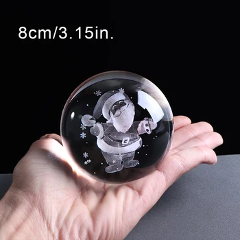 80mm Santa Claus Bola de Cristal 3D Grabado en Láser en Miniatura Globo de Cristal de Navidad Decoraciones para el Hogar Regalo de Año Nuevo Ornamento