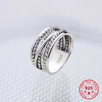 925 de la plata esterlina del Caos de la cuerda Vintage anillos de plata de Giro del elemento de diseño Retro anillos para las mujeres 2019 joyería fina