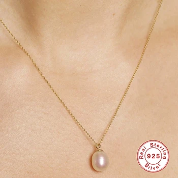 925 Plata Esterlina Collar collares mujer collier femme Collar de Perlas de Joyería de Moda Colgante Collar de Cadena de las Mujeres