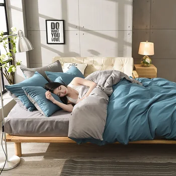 AB lado de la cama Sólido funda de edredón conjunto azul gris ropa de color caqui ropa de cama moderna Adulto 3/4pcs plana de la hoja de cama plana de la hoja