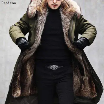Abrigo coreano Mapache Cuello de Chaqueta de Invierno de los Hombres falsos vellosa Parka Más el Tamaño de Casaco