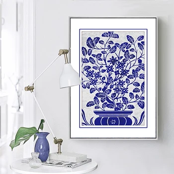 Abstracto Azul de la Flor Florero de Impresión de la Lona de Pinturas POP Arte de Pared con Fotos de Cartel en el Lienzo de la Madre Regalo del Día de la Sala de estar Decoración para el Hogar
