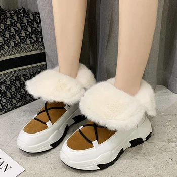 ADBOOV Peludo de Gamuza Botas de Nieve de las Mujeres Forro de Piel Caliente Grueso Zapatillas de deporte de las Señoras Zapatos de Invierno