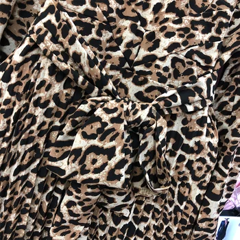 AELESEEN Pasarela de la Moda de Impresión de Leopardo Vestido de las Mujeres de la Primavera de Otoño de Manga Larga V-Cuello Correa Larga de Fiesta Elegante Vestidos de Fiesta