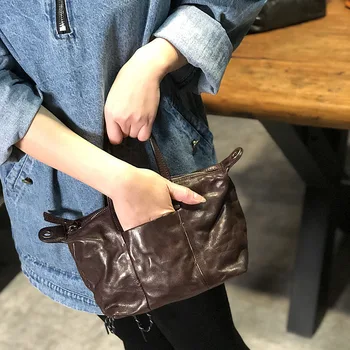 AETOO Vintage multi-propósito de cuero bolso de mano, hechos a mano de cuero de la inclinación de la bolsa casual, mujeres de un solo hombro bolsa