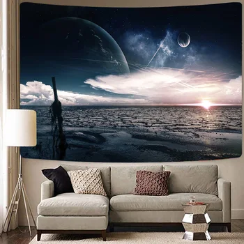 Aggcual vista de Noche ondas tapiz de la luna el mar de fondo de tela de la impresión 3d para colgar en pared Colcha indie decoración de la habitación de Manteles tap36