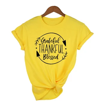 Agradecido Agradecido Bendito Flecha Cristiana De Halloween Día De Acción De Gracias Camisas De Las Mujeres Gracioso Gráfico T Shirt Tumblr Camisetas Tops De La Nave De La Gota