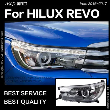 AKD Coche Estilo para Toyota Hilux Faros-2017 Nueva Revo LED DRL Faros Hid faros Ojo de Angel Bi Xenón Accesorios
