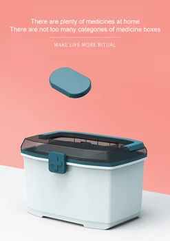 Almacenamiento portátil de la Medicina de la Caja de Plástico Engrosamiento de la Doble-capa Home Kit de Primeros Auxilios Portátil de la caja de Medicina de