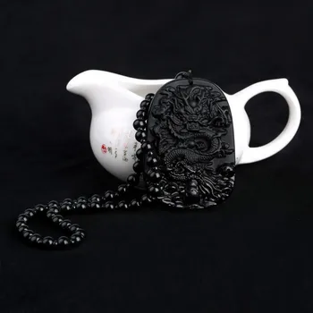 Alta Calidad Única, Natural, Negro Obsidiana Tallada Suerte Amuleto Colgante de Collar De las Mujeres de los Hombres de la Joyería de los colgantes