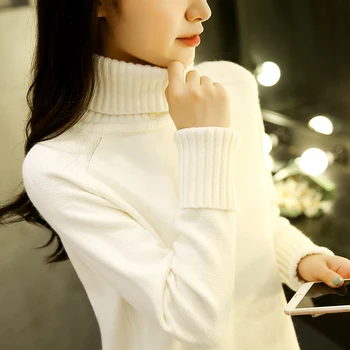 Alta de cuello suéter de las mujeres del otoño desgaste de 2018 nuevo estilo coreano, manga larga punto Jersey, el invierno y la ropa de invierno.
