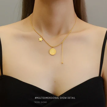 Amaiyllis de 18 quilates de Oro Moneda de la Suerte Colgantes Collar de la Personalidad de la Borla de Oro Perlas Largo de la Clavícula Collar de la Joyería de Regalo Para las Mujeres
