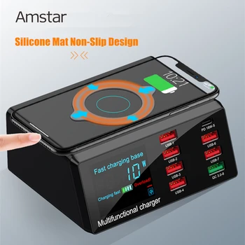 Amstar 100W Wireless USB Cargador de Carga Rápida 3.0 PD18W de 8 Puertos Digitales de Visualización Estación de Carga para el iPhone 11 Pro XS X Samsung