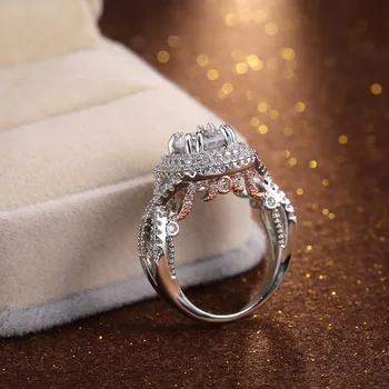 Anel de noivado de noiva feminino de luxo prata grande anel de pedra redonda anéis de banda de casamento vintage para mulher