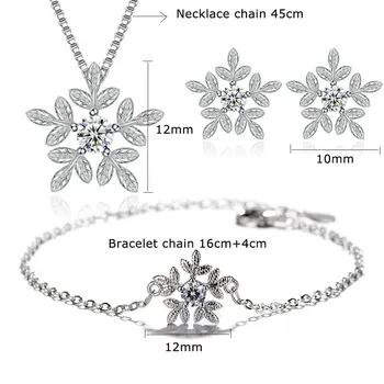 ANENJERY de la Plata Esterlina 925 de Circón de Copo de nieve Conjuntos de Joyas Collar+Pulsera+Aretes Para Mujer Chica Regalo de Navidad