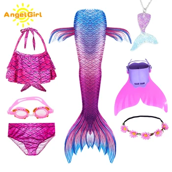 AngelGirl Niños Colas De Sirenas Nadando Parte De Cosplay Disfraces De Halloween De La Sirenita Niñas Traje De Baño Bikini Traje De Baño