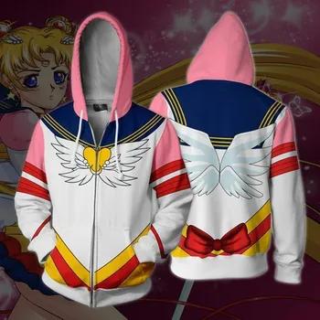 Anime de Sailor Moon Cosplay Sudadera Capucha de la Chaqueta De las Mujeres de las Niñas Traje de Otoño de la Impresión 3D de la Cremallera de la Chaqueta con Capucha Abrigos