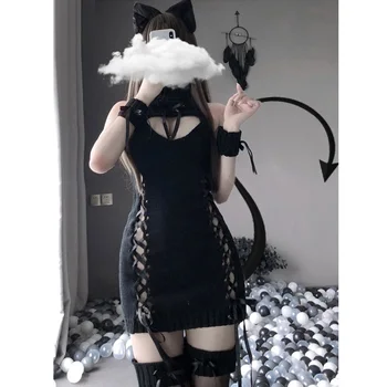 Anime Gato Cosplay Disfraces Sexy Suéter De Pecho Abierto De Nuevo Hueco De La Cinta De La Correa De La Parte Superior De Las Ovejas Blancas Kitty 2020 De La Nueva Llegada De Dropship