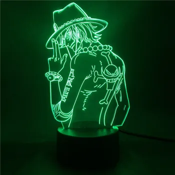 Anime la Figura de Una Pieza de Portgas D Ace 3d Ilusión de la Luz del Dormitorio Led Luz de Noche para los niños los Niños Cool USB de Mesa LED Lámpara de Escritorio, Juguetes