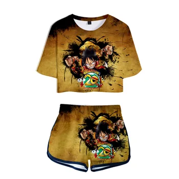 Anime One Piece 2 Pieza de ropa para las Mujeres Recortar la parte Superior de la Pista de Traje de Dos piezas Top y pantalones Cortos Damas de Chándal Traje de Cosplay