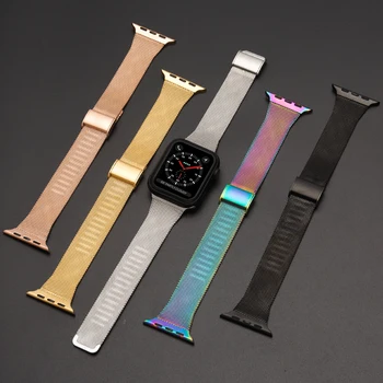 Aplicable a Apple Inspección1 / 2/3/4/5 / Apple Watch de acero inoxidable Milanese hebilla lado estrecho de la malla de la correa de correa de reloj de Apple