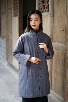 Aransue mujer Nueva llegada outwear estilo chino de mediana longitud y el invierno ropa de abrigo Vintage collar con tensor parkas