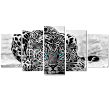 Arte De La Pared De La Lona De Pintura De La Puerta De Fotos De 5 Piezas Modernas Cheetah Resumen De Los Carteles De Decoración Para La Sala De Estar Modular Imagen
