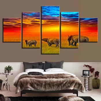 Arte de la pared HD Imprime 5 Pcs Animales Elefante Cartel de la Casa de Marco de Fotos del Dormitorio de la Decoración Modular Abstracto Pintura en tela