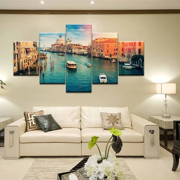 Arte de pared de Pinturas en Lienzo HD Impresión de Imágenes de 5 piezas de Venecia de Agua de la Ciudad de el Barco de la Luz del Paisaje Modular Moderna Decoración del Hogar Carteles