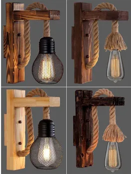 Artpad American LOFT Industrial Retro lámpara de Pared, Lámpara E27 madera LED Corredor Balcón Luz para Interiores Accesorios de madera de la base de