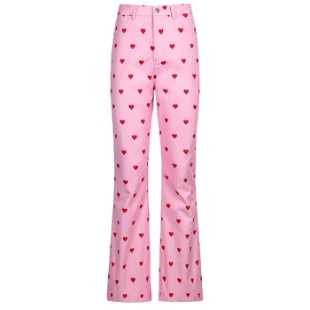 ArtSu Mujer Dulce Lindo Impresión de Corazón Rosa de los 90 Y2K Pantalones de Cintura Alta Pantalones Largos de las Señoras de la Moda Flaco Bolsillo de pantalones de Chándal de PA52414