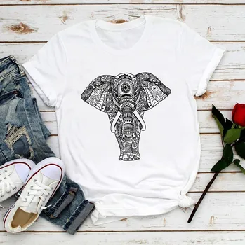 Artística mandala elefante lindo de la camiseta de las mujeres de verano nuevo blanco casual y cool camiseta de mujer de la vendimia de streetwear t-shirt