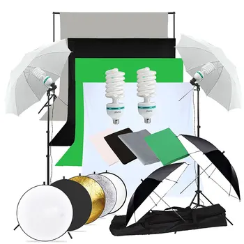 Astudio Estudio de Fotografía Telón de fondo Suave Paraguas Kit de Iluminación de +Fondo de Soporte + 60cm 5 en 1 Reflector Panel
