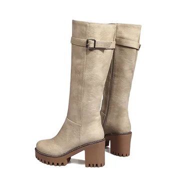 ASUMER gran tamaño 34-43 otoño invierno botas de mujer punta redonda zip de la plataforma zapatos de tacón alto zapatos de hebilla de la rodilla botas altas de las mujeres 2020 nuevo