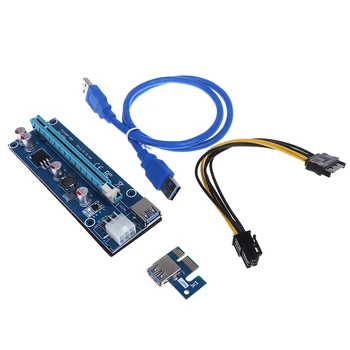 Azul PCI-E 1X a 16X Tarjeta Vertical de PCIE USB3.0 SATA Extensión de la Tarjeta de Adaptador de Cable de Alimentación 130X43mm