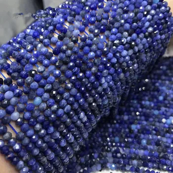 AZUL ZAFIRO REDONDEL FACETAS suelta perlas de 3*y 4 mm de la naturaleza para la fabricación de la joyería collar de 40CM FPPJ mayorista