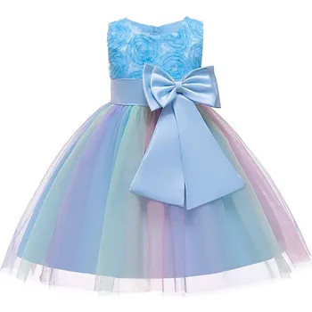 Año nuevo Bebé Gran Arco Tutu Vestido de Princesa para Niña Elegante 3D Flor de la Fiesta de Cumpleaños de Niña de Vestido de Bebé Ropa de Chica