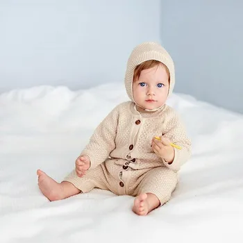 Babyboy niña ropa mameluco Recién nacido Bebé Niña Niño de Invierno Cálido Abrigo de punto Mameluco de Mono con Sombrero de Trajes de navidad de tela de bebé