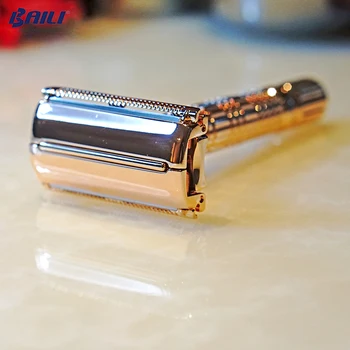 BAILI Clásico de Platino Doble Filo de Seguridad de la Cuchilla de Afeitar Afeitadora de Lujo de Oro Rosa de Titular para los Hombres Rasurar la Barba BD177+BP001B