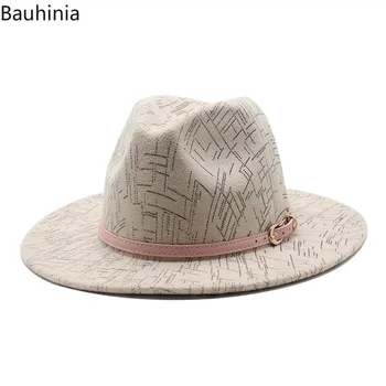 Bauhinia Otoño Invierno de la Moda de Lana Australiana de Jazz Sombrero de las Mujeres de los Hombres de Ala Ancha de Fieltro Fedora Sombreros de Panamá Parte Sombrero de Gorra con Cinturón