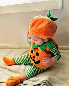 Bebé de Halloween Cosplay Ropa de Bebés de Calabaza Traje de Chaleco sin Mangas Tops+Sombrero+Zapatos 3 pcs Trajes de Fotografía de la Proposición de Disfraces