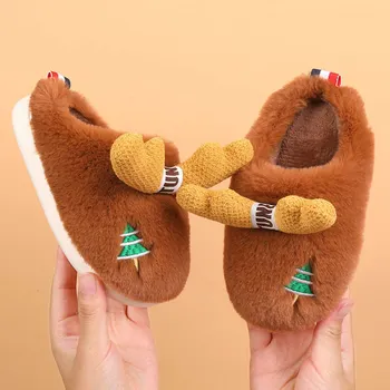 Bebé lindo de Navidad de los ciervos zapatillas unisex niños peludos diapositivas 2020 de la nueva llegada anti-deslizamiento de los interiores de las niñas zapatos niños zapatillas de invierno