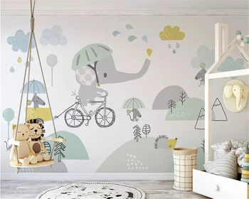 Beibehang de tamaño Personalizado Eco 3d papel pintado lindo elefante bicicleta de hámster en la nube niño de fondo de papel de parede de la pared de artículos de decoración para el hogar