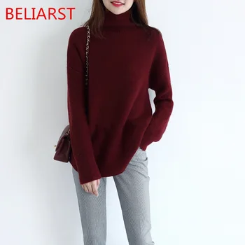 BELIARST 2019 el Otoño y el Invierno Nuevo modelo de Cuello Alto Suéter de Cachemira Mujer Suelta Grueso Jersey Salvaje casual Suéter de Punto