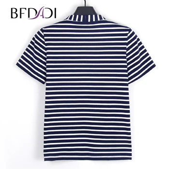 BFDADI 2020 Nuevas Rayas de la Camisa Casual de Manga Corta de Cuello en V Suelto T-Shirt Para las Mujeres Chicas Plus size Z-1802