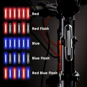 Bicicleta Cola de Luz Ultra Brillante Luz de la Bici de USB Recargable LED Bicicleta Luz Trasera de 5 Modo de Luz de los Faros con Rojo + Azul
