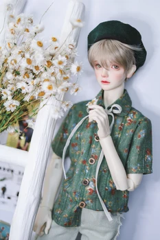 BJD ropa de la muñeca es adecuado para 1/3 1/4 MSD tamaño floral de cáñamo muñeca cuello de camisa de manga corta con cinta de muñeca accesorios